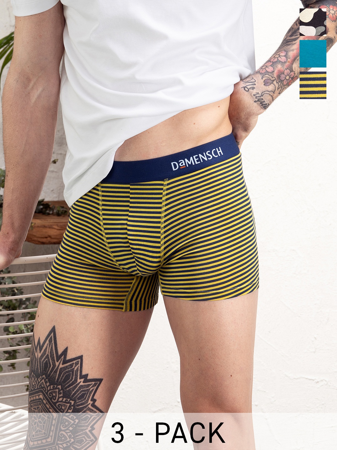 DaMENSCH Pack of 3 DEO-SOFT Solid & Printed Premium Egyptian Cotton-Modal Blend Trunk, Yellow
DaMENSCH Pack of 3 DEO-SOFT Solid & Printed Premium Egyptian Cotton-Modal Blend Trunk, Yellow