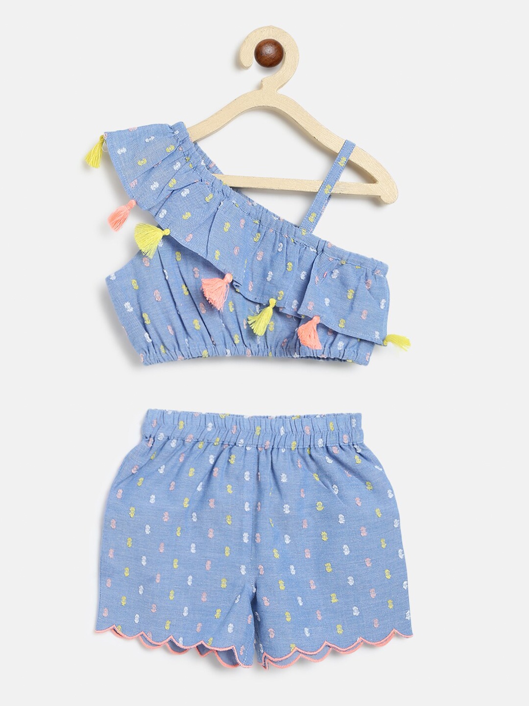 Nauti Nati Girls Blue & Yellow Dobby Pure Cotton One Shoulder Top with Shorts
Nauti Nati Girls Blue & Yellow Dobby Pure Cotton One Shoulder Top with Shorts