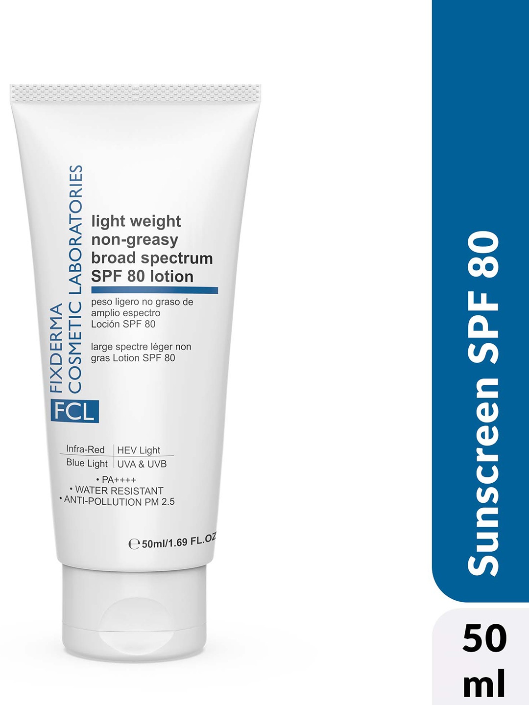 FIXDERMA COSMETIC LABORATORIES Light Weight Non-Greasy SPF 80 Broad Spectrum Lotion - 50ml, White
FIXDERMA COSMETIC LABORATORIES Light Weight Non-Greasy SPF 80 Broad Spectrum Lotion - 50ml, White