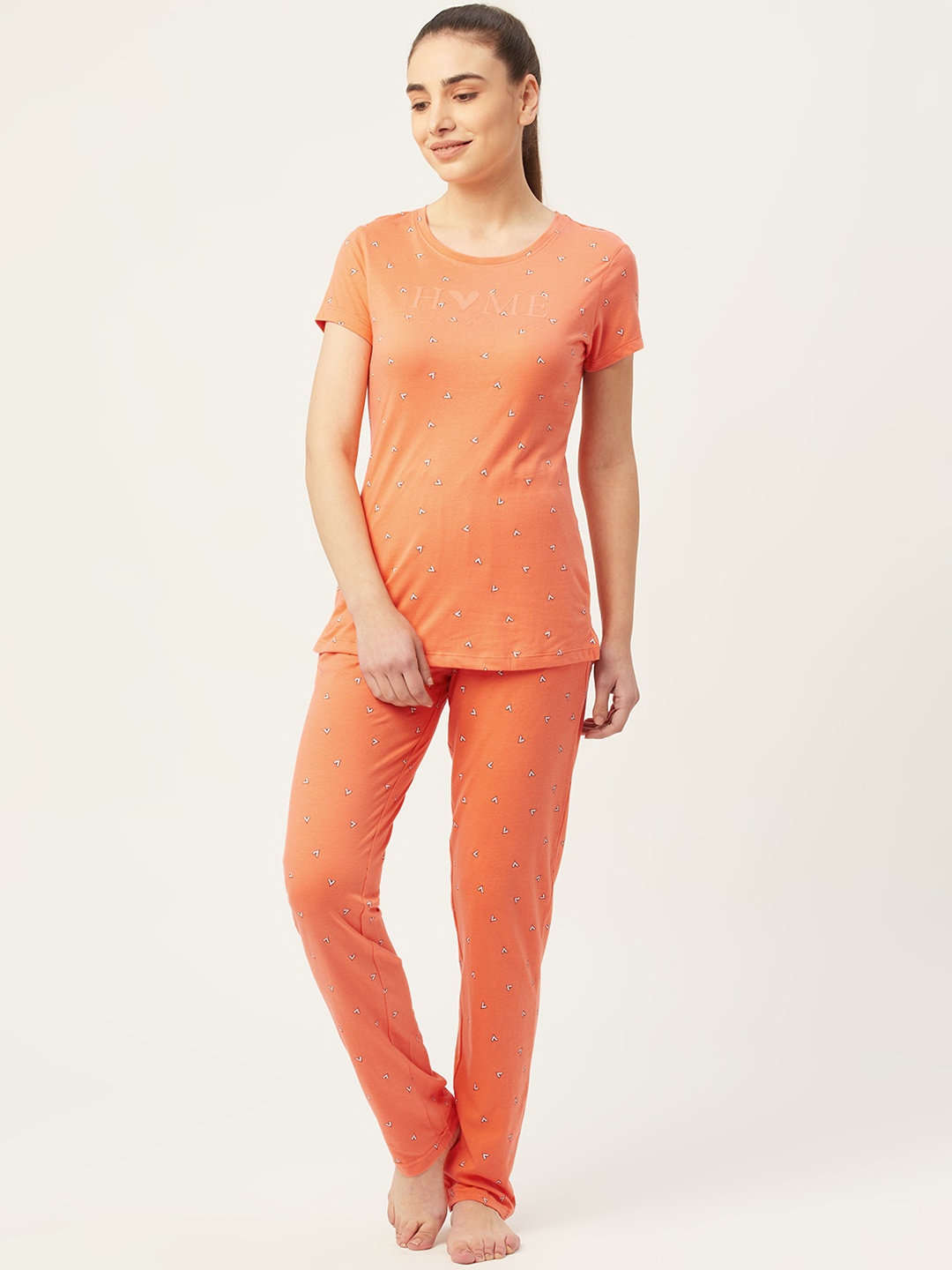 Sweet Dreams Women Peach-Coloured & White Pure Cotton Conversational Printed Pyjama Set
Sweet Dreams Women Peach-Coloured & White Pure Cotton Conversational Printed Pyjama Set