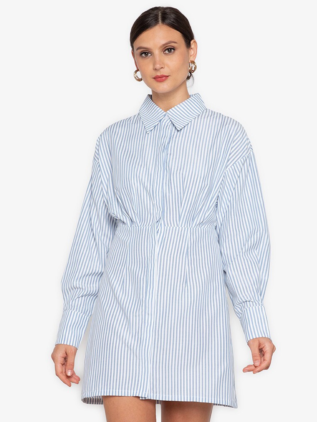 ZALORA WORK Blue & White Striped Shirt Dress