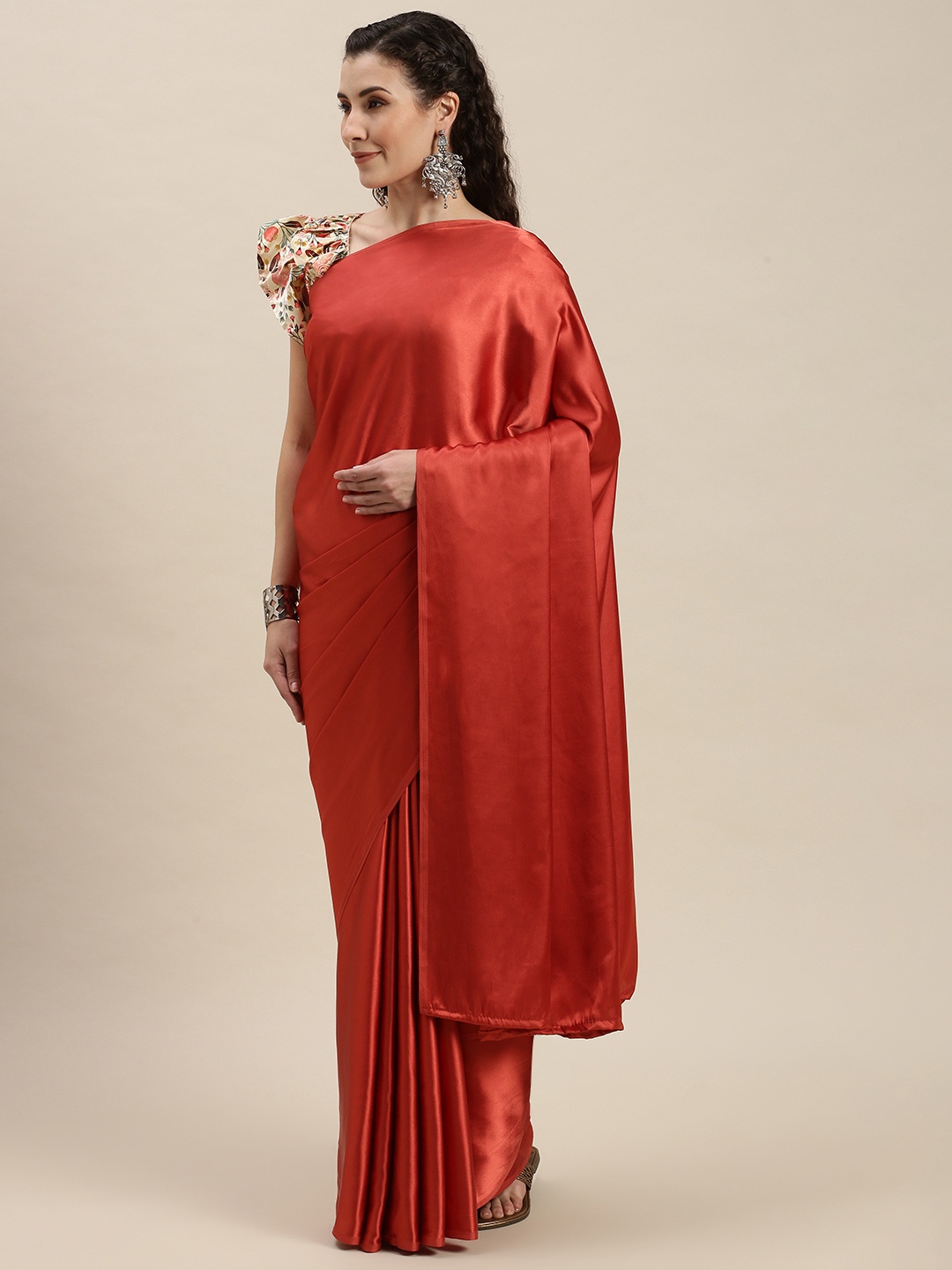Amrutam Fab Red Solid Pure Silk Saree