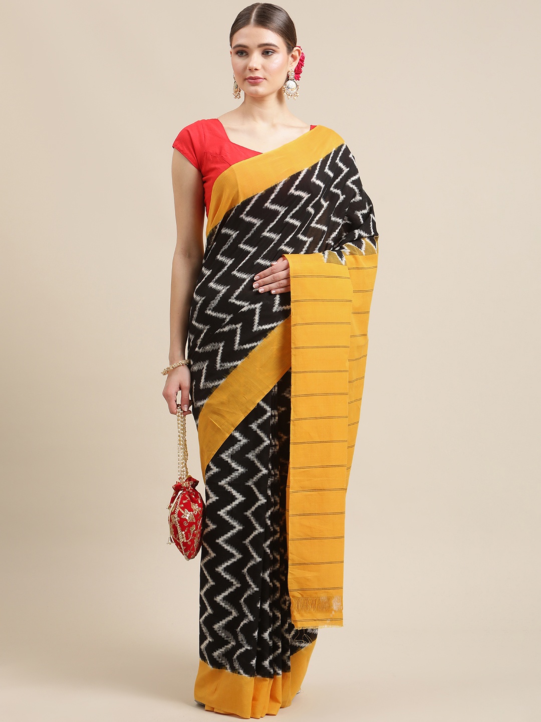 ADITRI Assorted Geometric Pure Cotton Ikat Saree