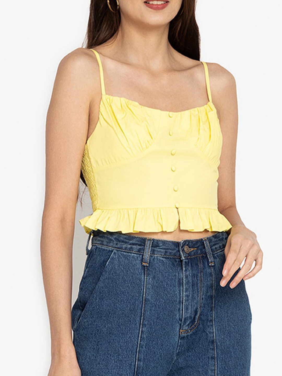 ZALORA BASICS Women Yellow Solid Crop Top
