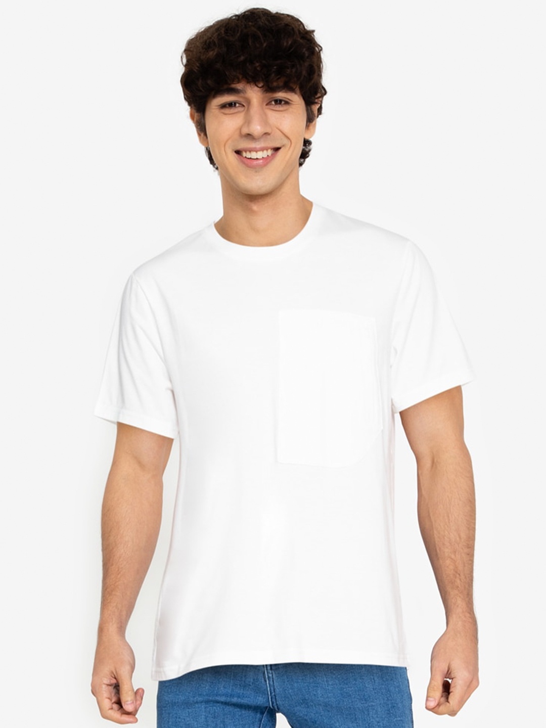 ZALORA BASICS Men White Solid T Shirt