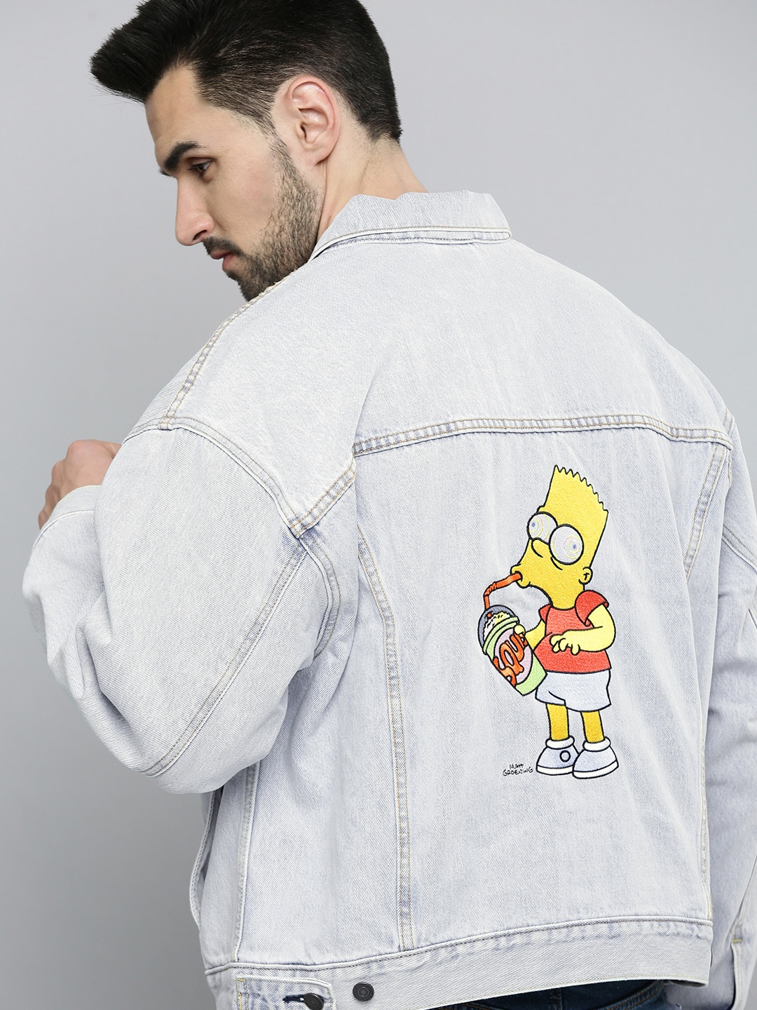 Levis Men Light Blue Graphic Printed Relaxed Fit Pure Cotton Denim Jacket
