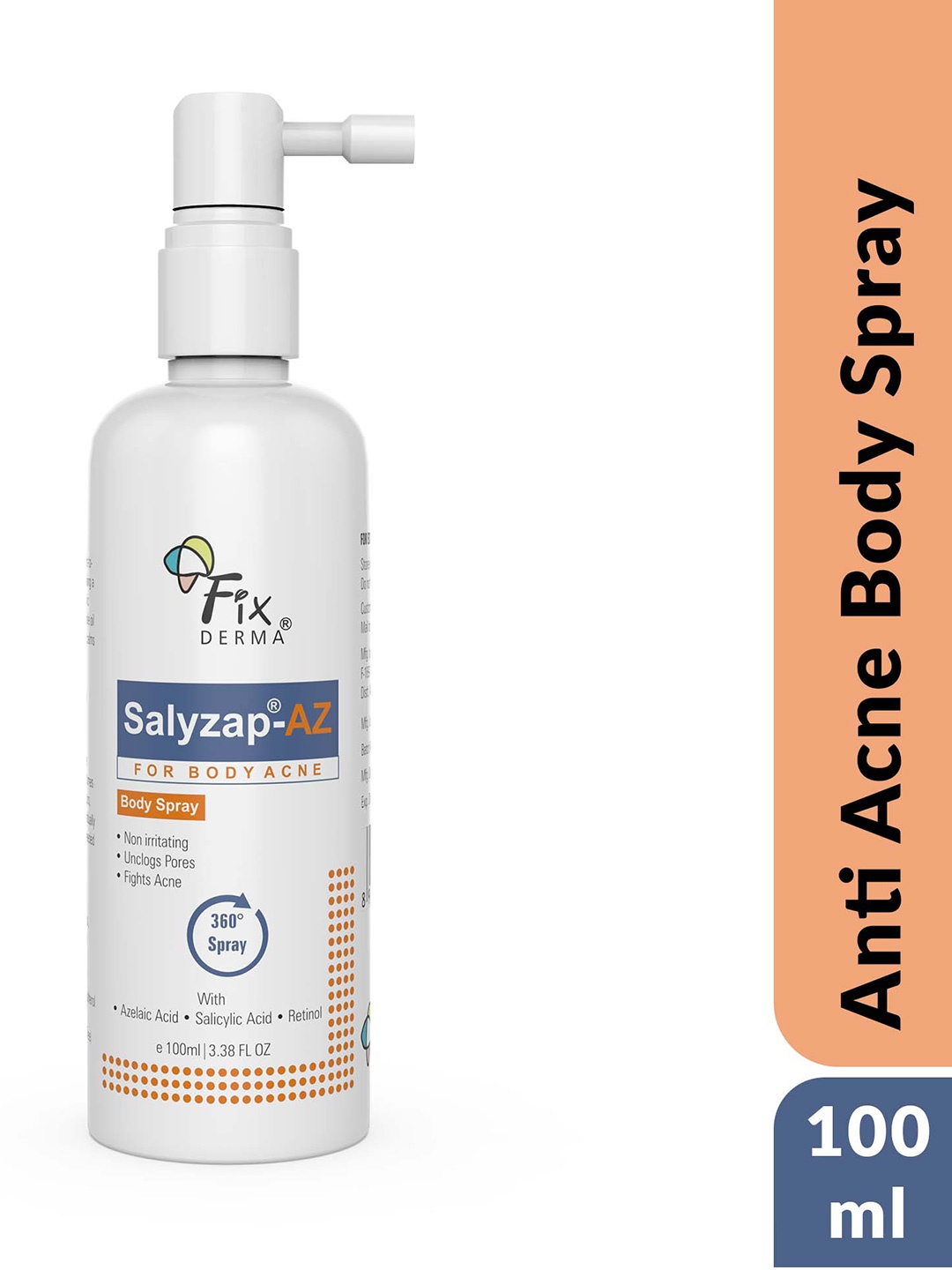 FIXDERMA 2% Salicylic Acid + 2% Azelaic Acid Salyzap AZ Acne Body Spray - 100ml, Transparent
FIXDERMA 2% Salicylic Acid + 2% Azelaic Acid Salyzap AZ Acne Body Spray - 100ml, Transparent