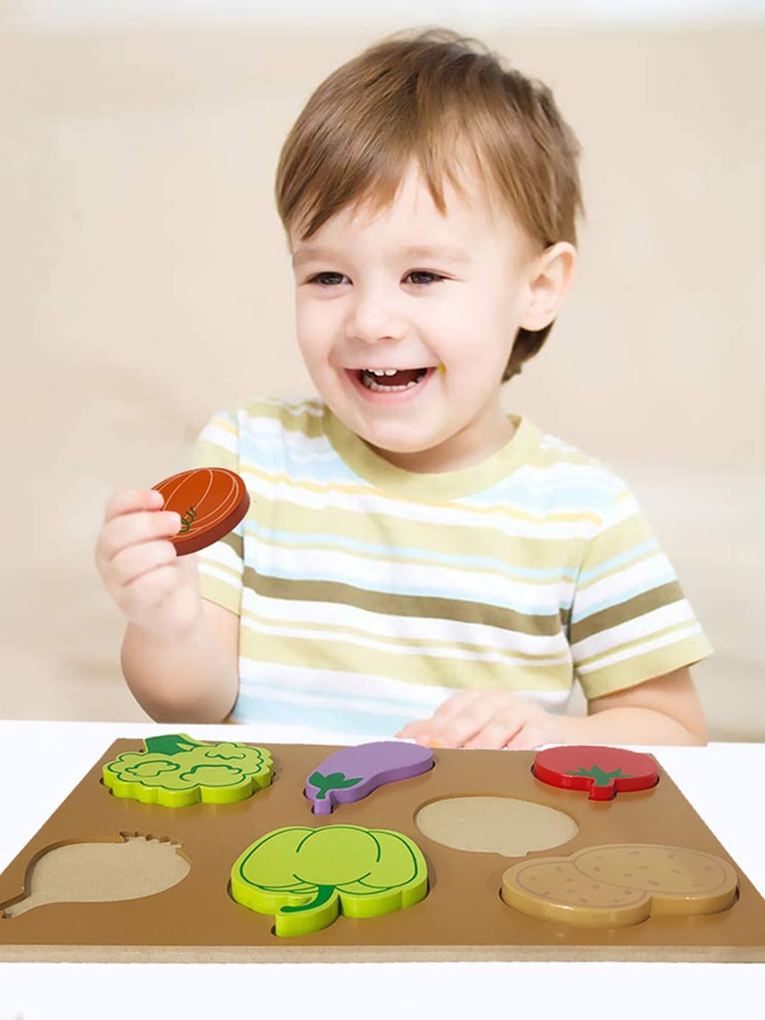 Wembley Toys Kids Vegetables Wooden Puzzle Tray Board Educational Board, Brown
