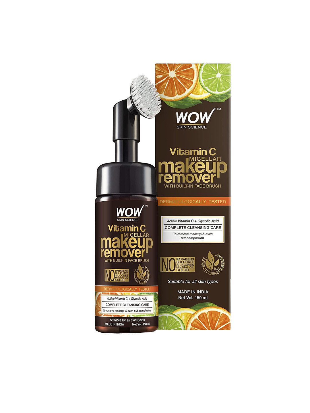 WOW SKIN SCIENCE Vitamin C Vegan Micellar Makeup Remover With Built-In Face Brush 150 ml, Brown
WOW SKIN SCIENCE Vitamin C Vegan Micellar Makeup Remover With Built-In Face Brush 150 ml, Brown