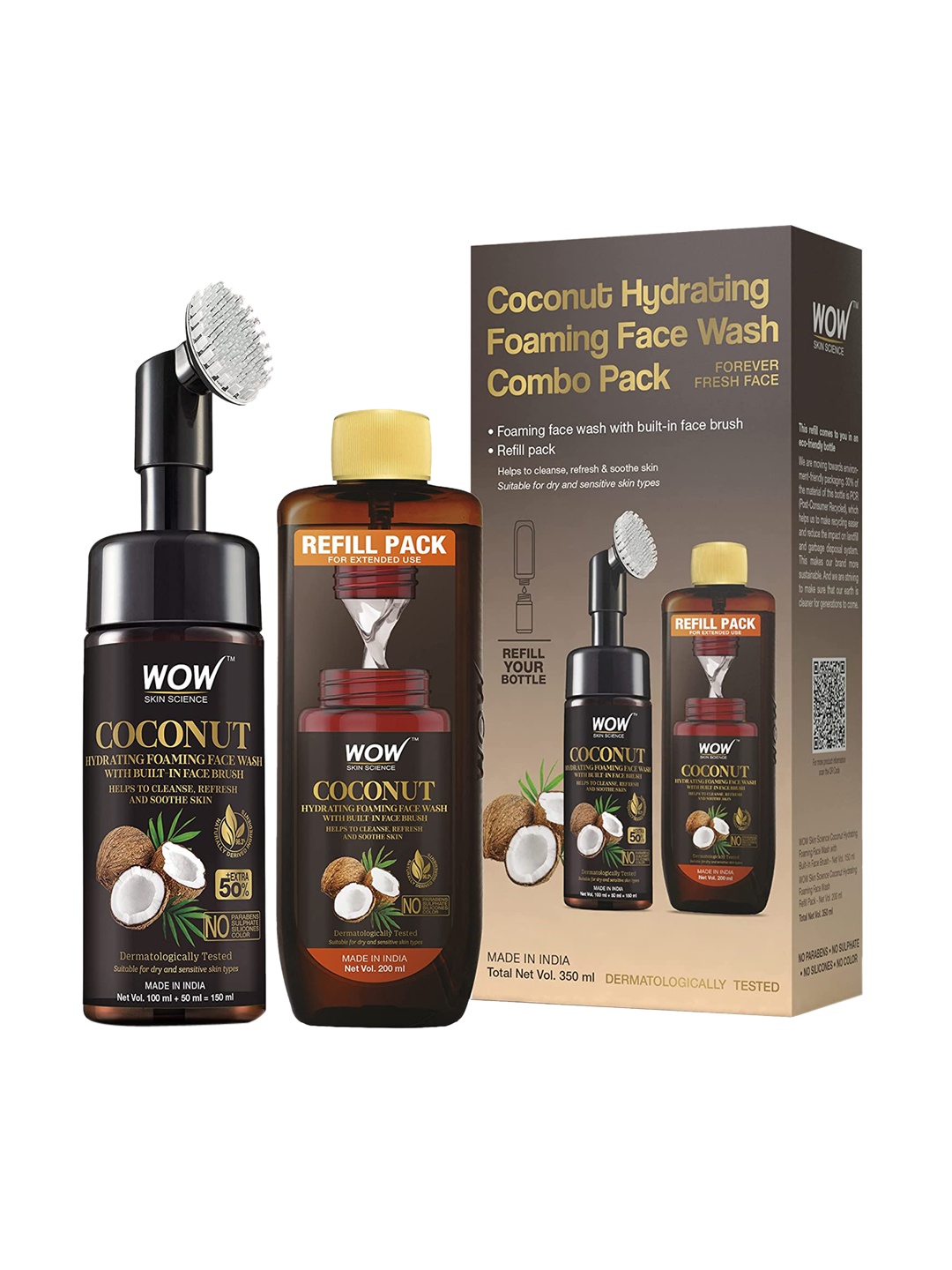 WOW SKIN SCIENCE Coconut Hydrating Foaming Vegan Face Wash 150 ml + Refill Pack 200 ml, Brown
WOW SKIN SCIENCE Coconut Hydrating Foaming Vegan Face Wash 150 ml + Refill Pack 200 ml, Brown