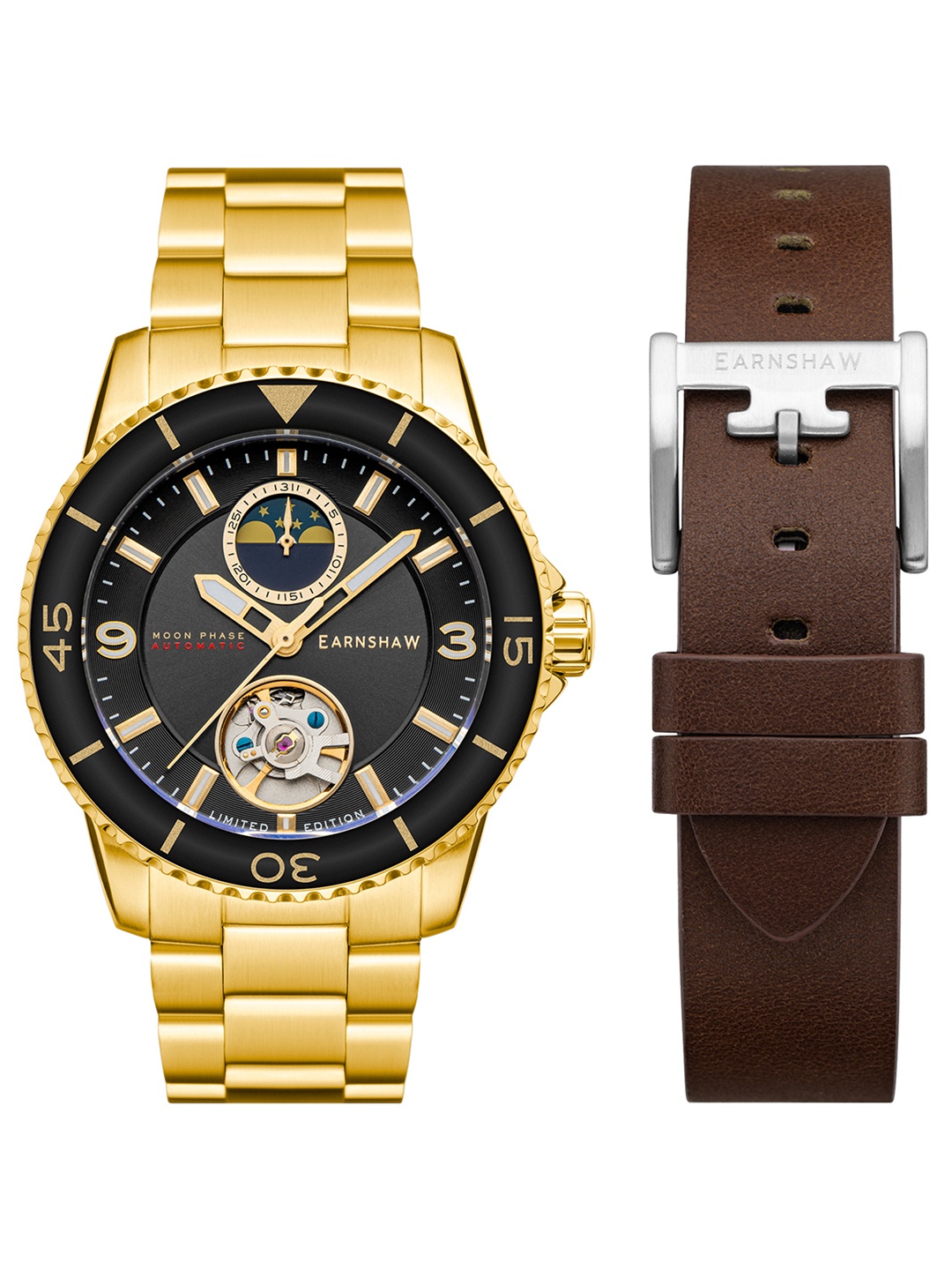 EARNSHAW Men Black Brass Dial & Gold Toned Straps Analogue Motion Powered Watch ES-8210-66, Brown
EARNSHAW Men Black Brass Dial & Gold Toned Straps Analogue Motion Powered Watch ES-8210-66, Brown