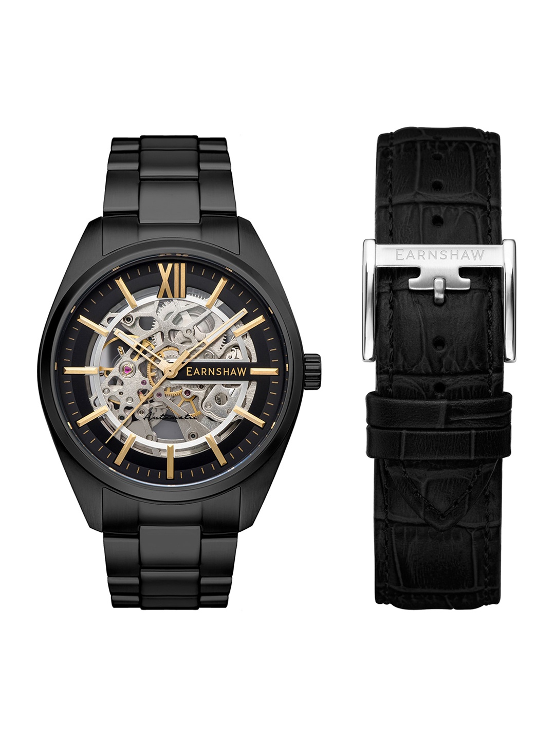 EARNSHAW Men Black Skeleton Dial & Black Analogue Watch with Additional Strap -ES-8208-44
EARNSHAW Men Black Skeleton Dial & Black Analogue Watch with Additional Strap -ES-8208-44