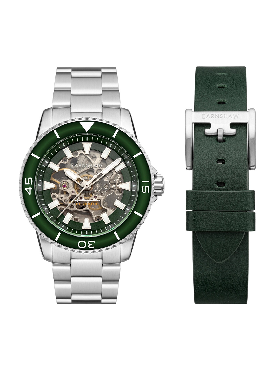 EARNSHAW Men Green Skeleton Dial & Silver Toned Straps Analogue Automatic Watch ES-8227-44
EARNSHAW Men Green Skeleton Dial & Silver Toned Straps Analogue Automatic Watch ES-8227-44