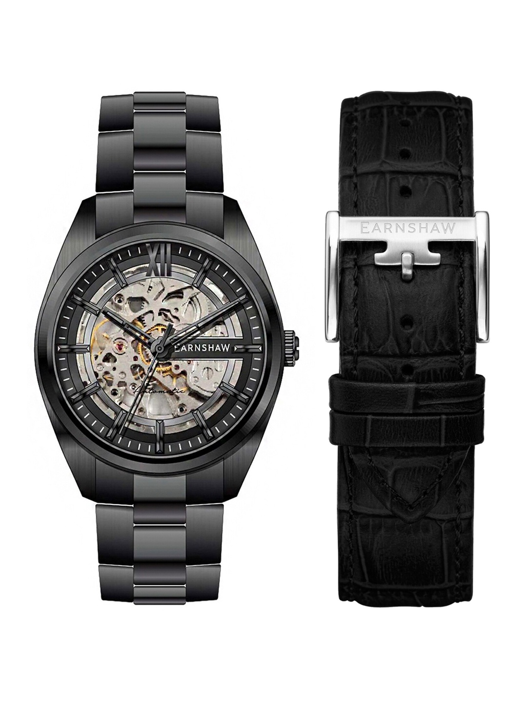 EARNSHAW Men Black Skeleton Dial & Black Stainless Steel Analogue Motion Watch ES-8208-55
EARNSHAW Men Black Skeleton Dial & Black Stainless Steel Analogue Motion Watch ES-8208-55