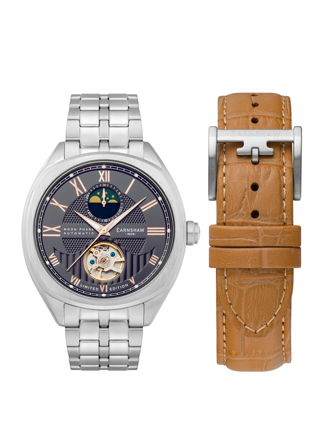EARNSHAW Men Grey Brass Dial & Silver Toned Watch with Additional Strap -ES-8206-33
EARNSHAW Men Grey Brass Dial & Silver Toned Watch with Additional Strap -ES-8206-33