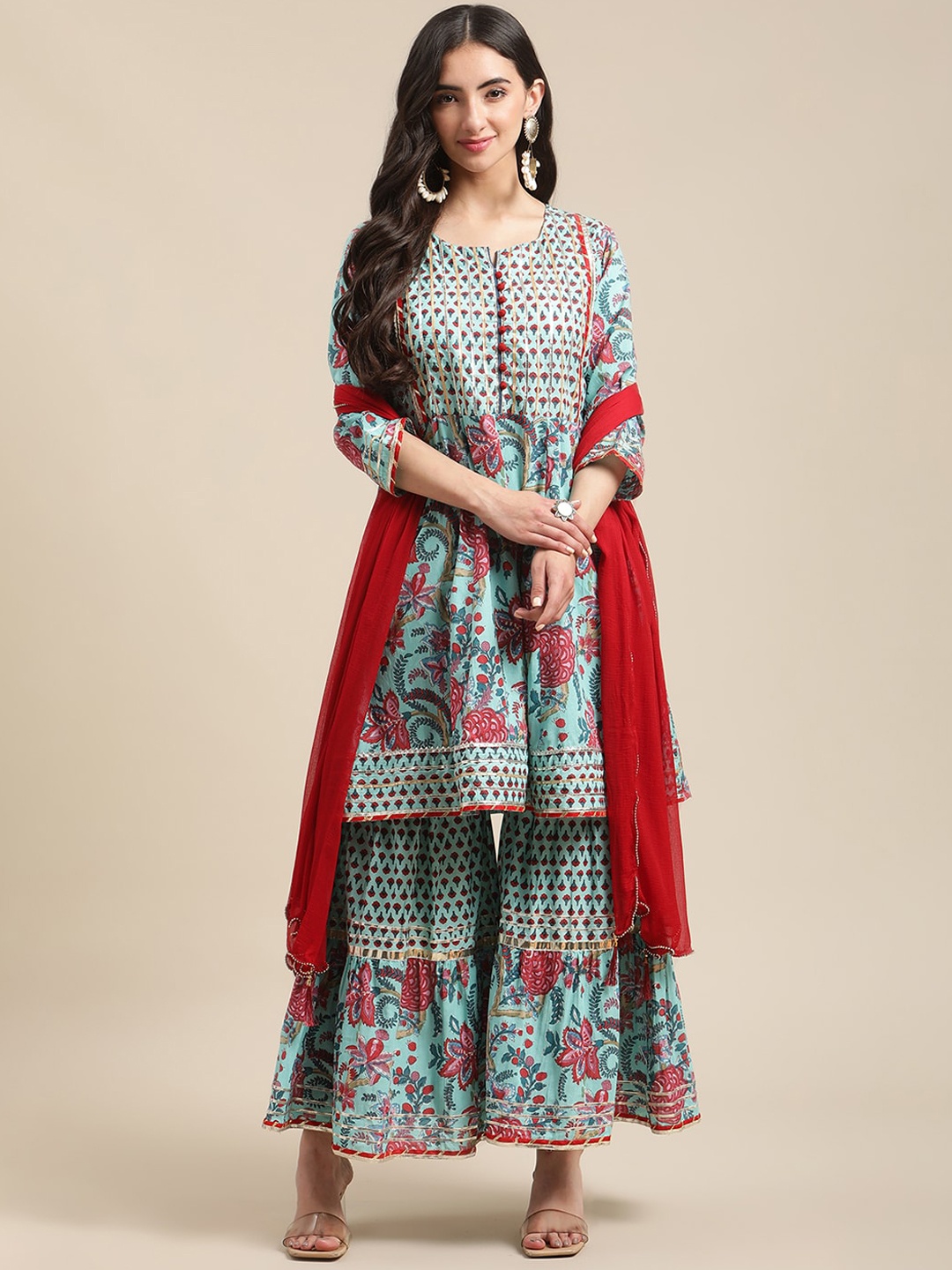 Varanga Women Blue Ethnic Motifs Printed Gotta Patti Pure Cotton Kurta with Sharara & With Dupatta
Varanga Women Blue Ethnic Motifs Printed Gotta Patti Pure Cotton Kurta with Sharara & With Dupatta