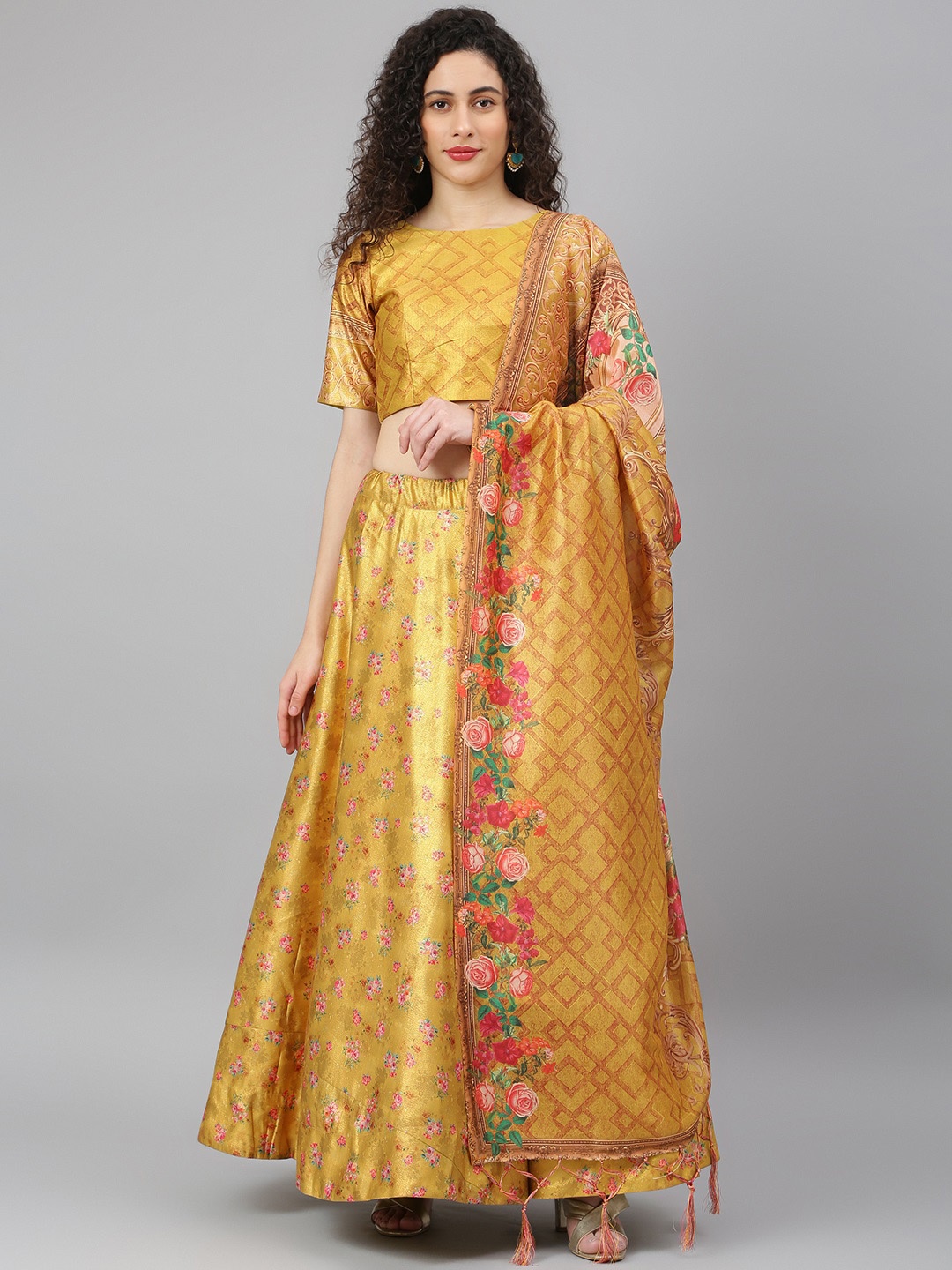 SHUBHVASTRA Yellow & Pink Printed Semi-Stitched Lehenga & Unstitched Blouse With Dupatta
SHUBHVASTRA Yellow & Pink Printed Semi-Stitched Lehenga & Unstitched Blouse With Dupatta