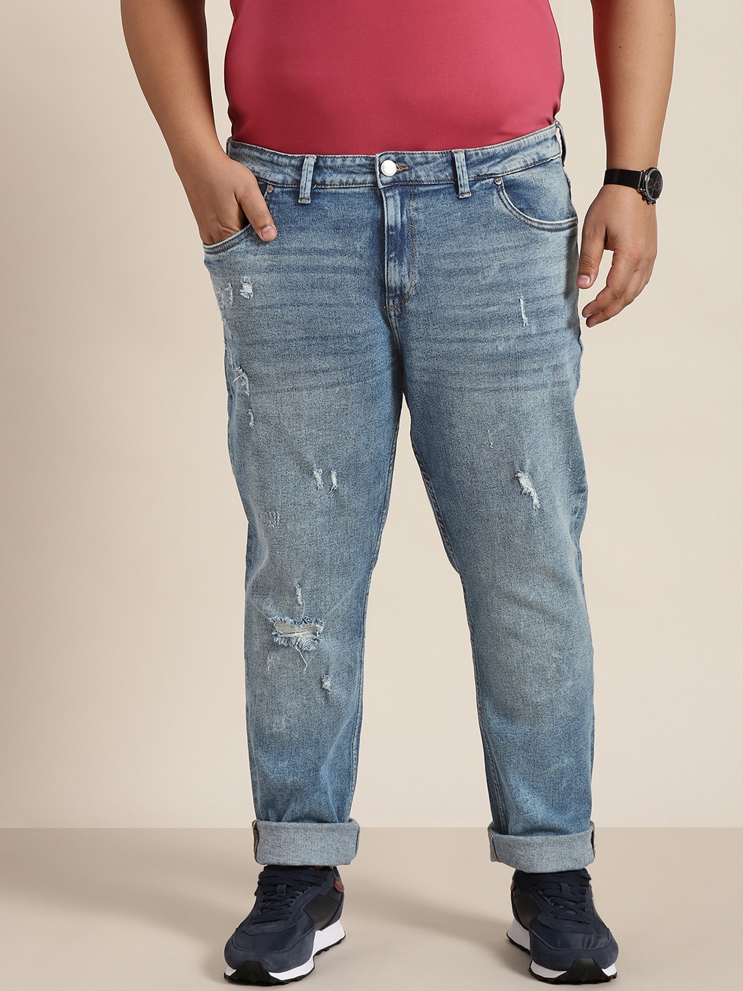 Sztori Plus Size Men Blue Slim Tapered Fit Low Distress Light Fade Stretchable Jeans
Sztori Plus Size Men Blue Slim Tapered Fit Low Distress Light Fade Stretchable Jeans