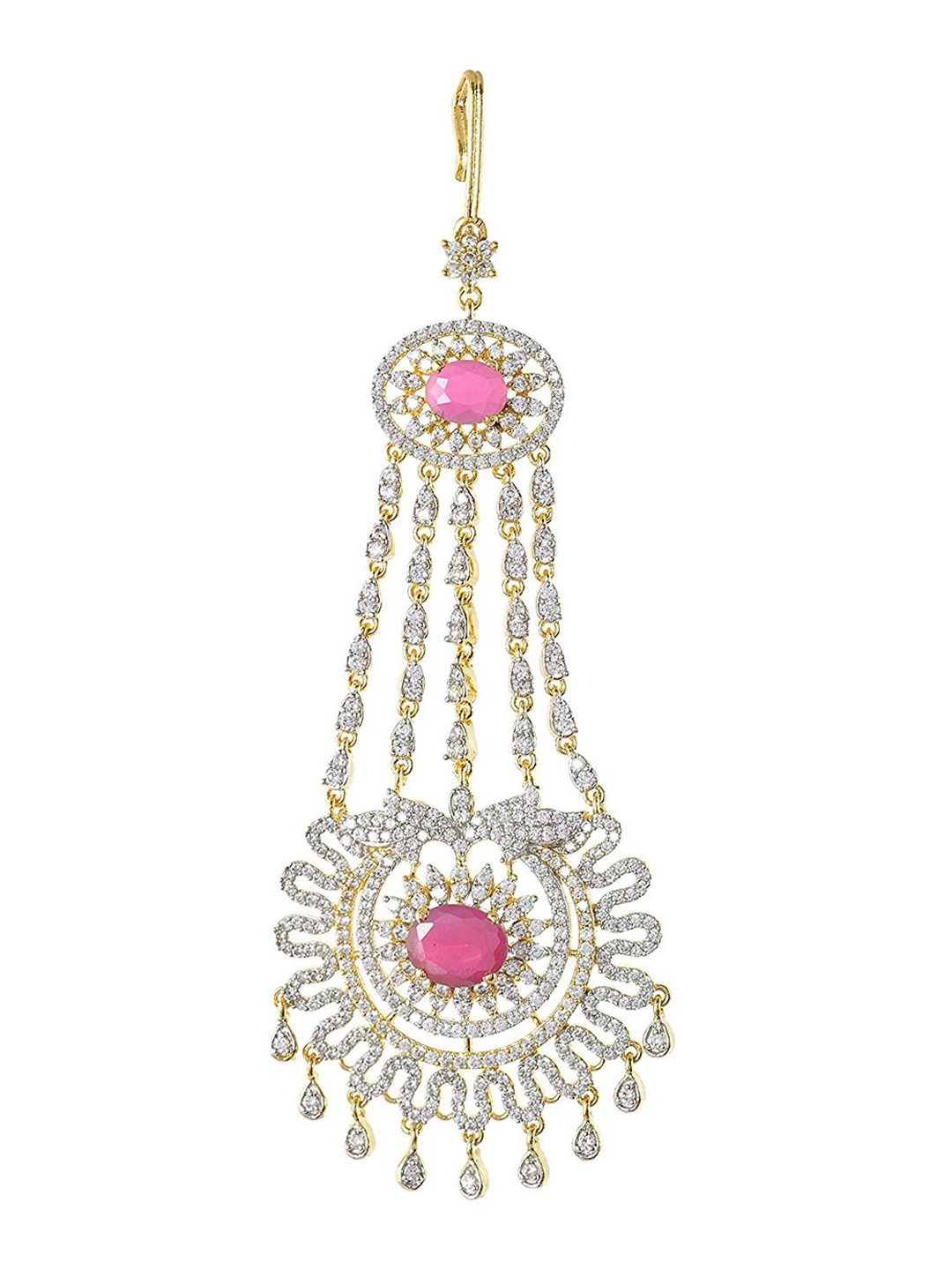 Tistabene White & Pink Gold-Plated Stone-Studded Maang Tikka, Off white