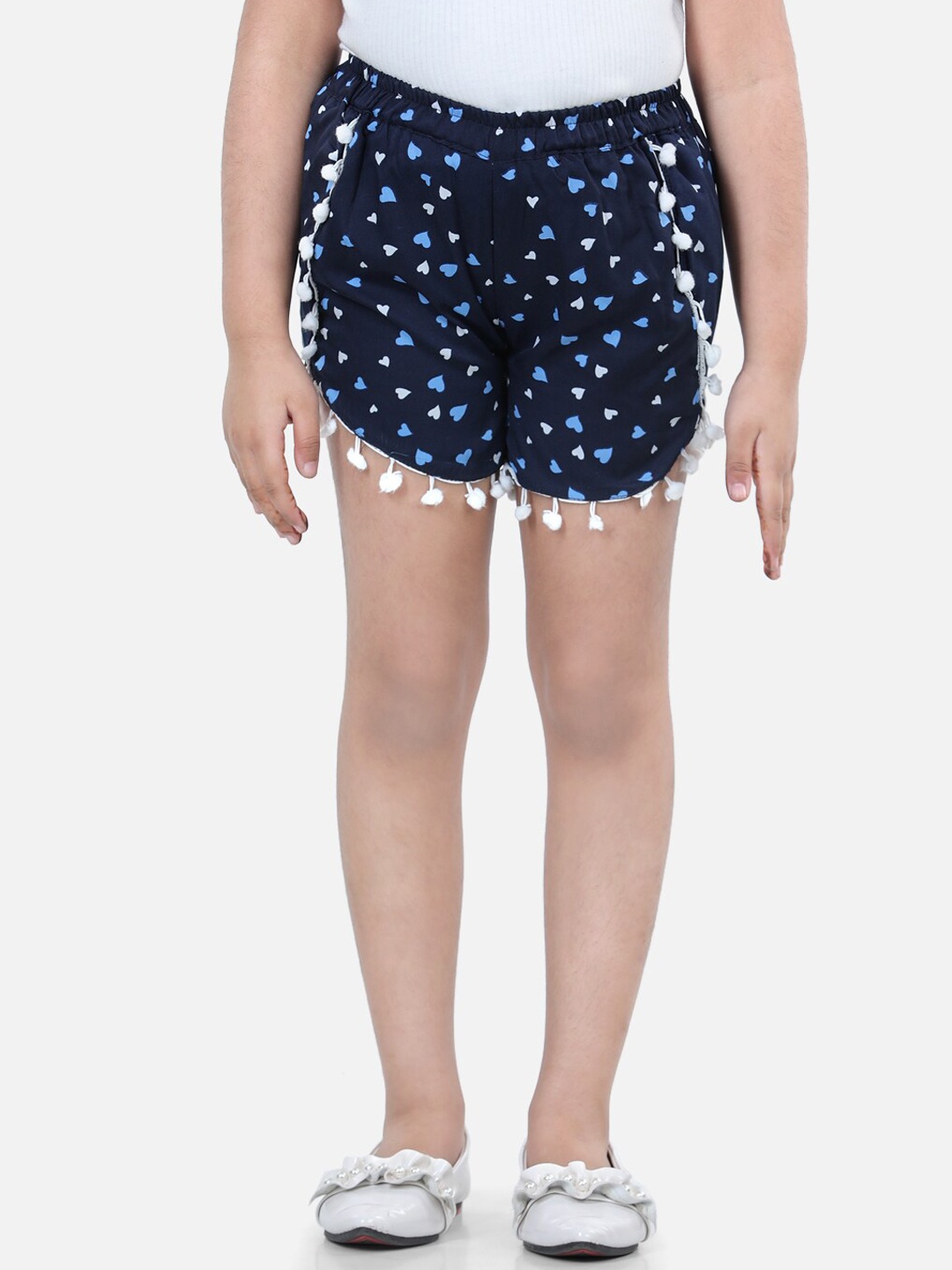 Cutiekins Girls Navy Blue Floral Printed Shorts