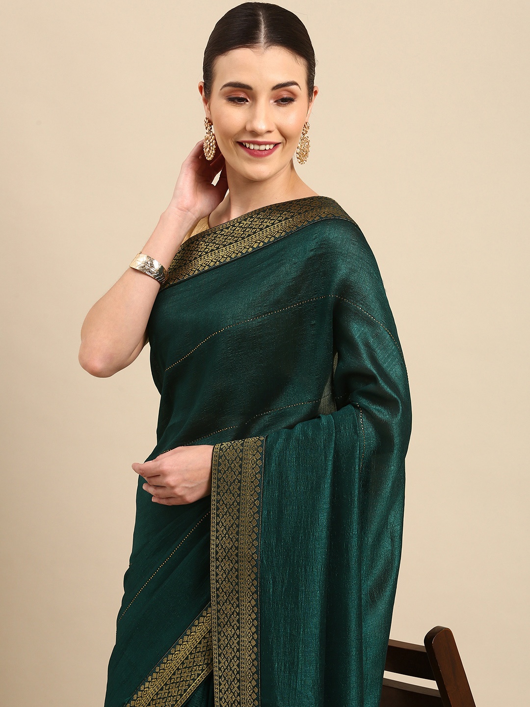 Anouk Green Striped Bhagalpuri Saree