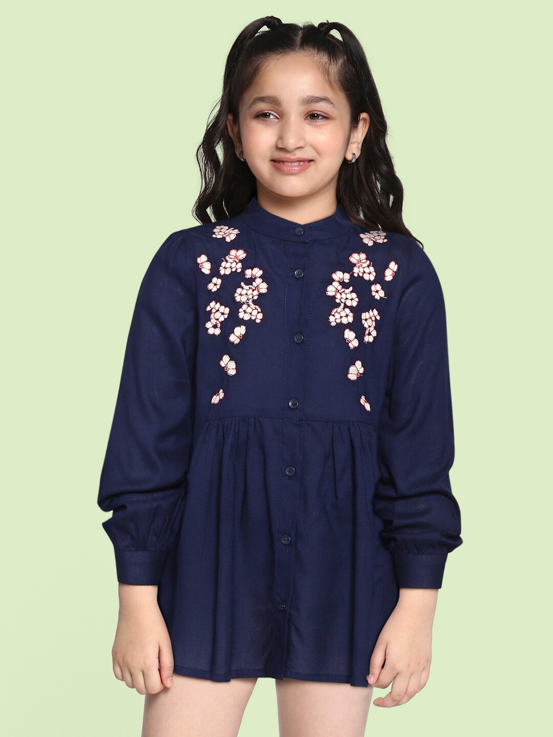 Bella Moda Blue Floral Embroidered Dress