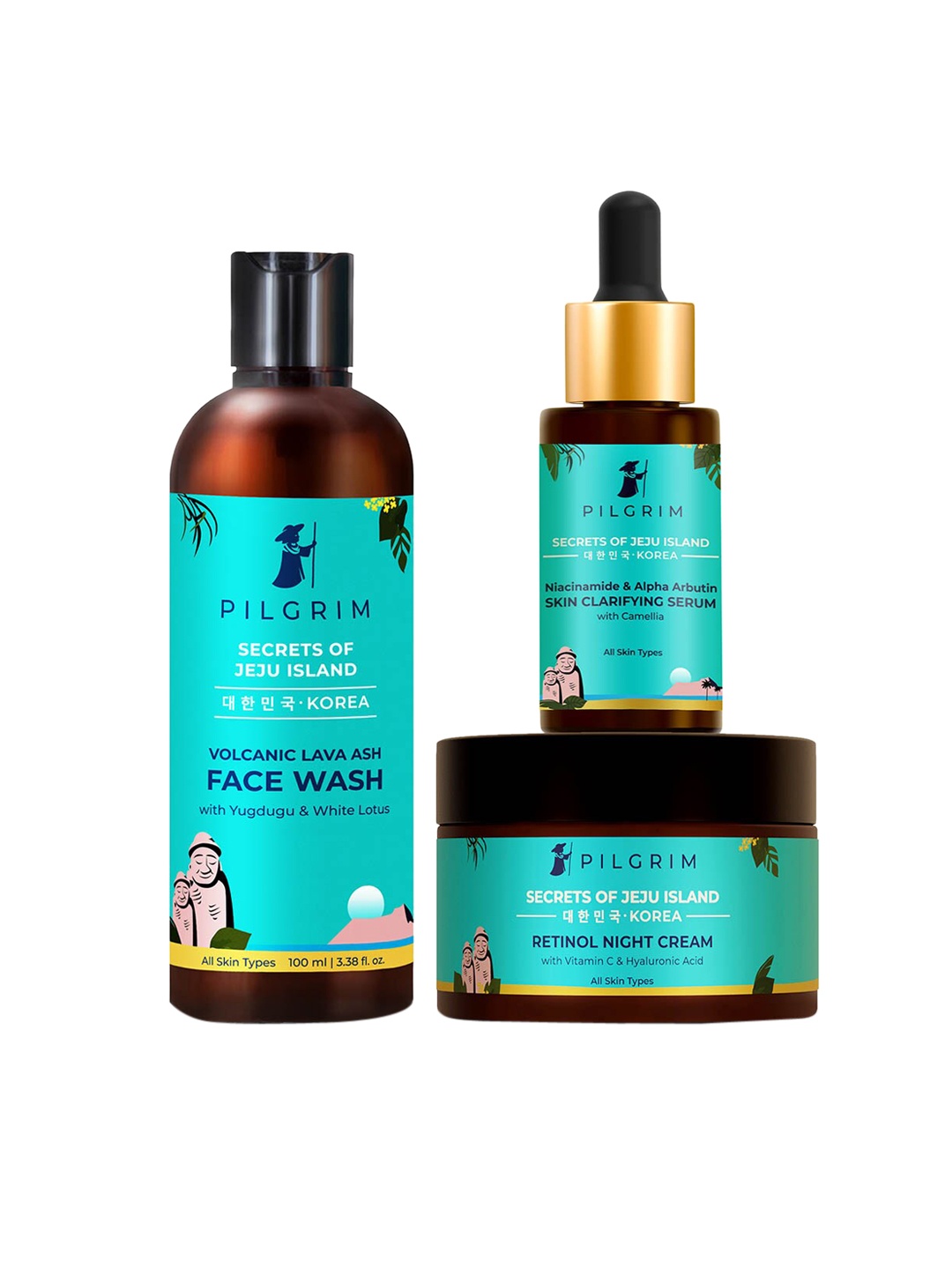 Pilgrim Set of Secrets of Jeju Island Face Wash-Clarifying Serum & Retinol Night Cream, Blue
Pilgrim Set of Secrets of Jeju Island Face Wash-Clarifying Serum & Retinol Night Cream, Blue