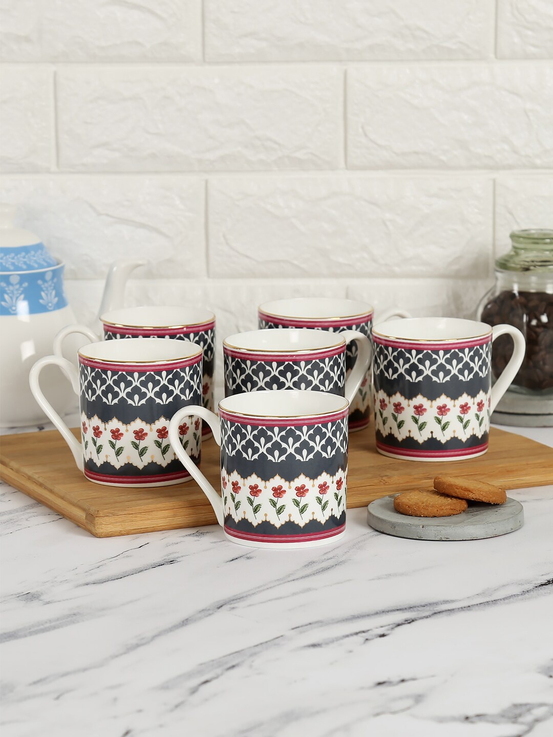 India Circus by Krsnaa Mehta Set Of 6 Grey & White Ethnic Motifs Bone China Matte Mugs
India Circus by Krsnaa Mehta Set Of 6 Grey & White Ethnic Motifs Bone China Matte Mugs