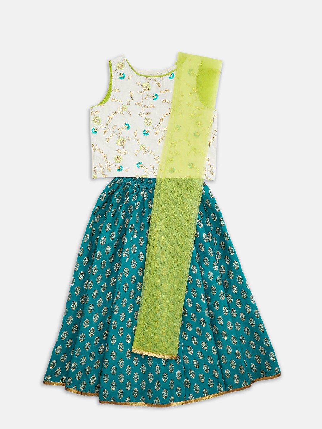 AKKRITI BY PANTALOONS Girls Embroidered Sequinned Lehenga & Blouse With Dupatta, Teal
AKKRITI BY PANTALOONS Girls Embroidered Sequinned Lehenga & Blouse With Dupatta, Teal