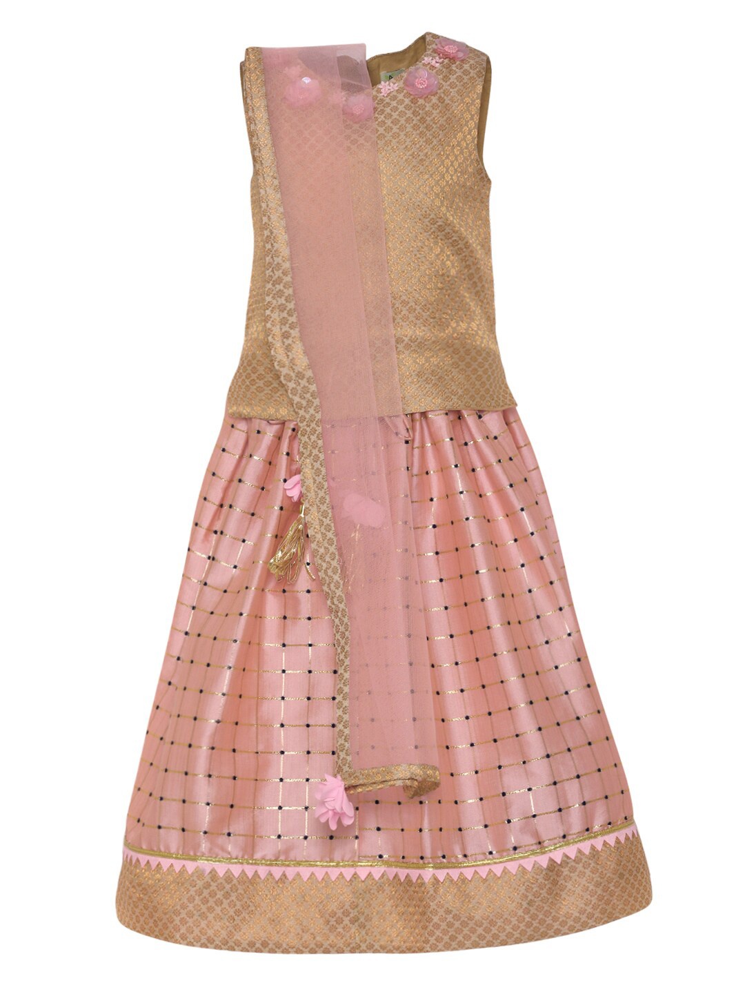 A Little Fable Girls Gold-Toned & Peach-Coloured Ready to Wear Lehenga & Blouse With Dupatta
A Little Fable Girls Gold-Toned & Peach-Coloured Ready to Wear Lehenga & Blouse With Dupatta