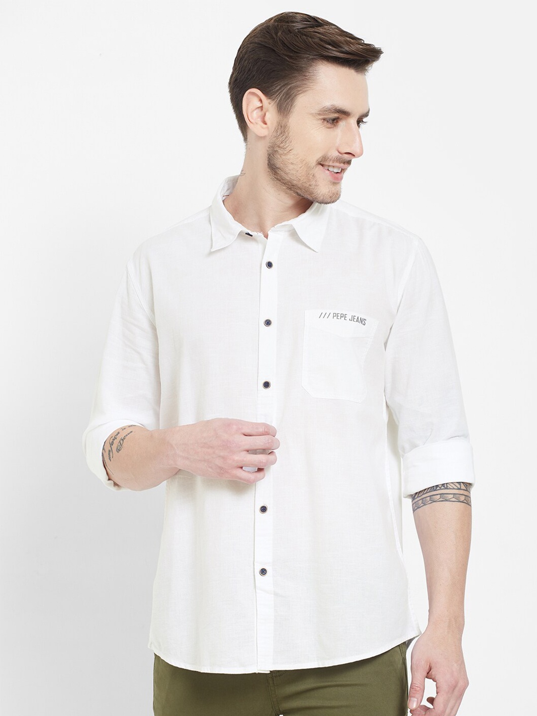 Pepe Jeans Men White Casual Shirt