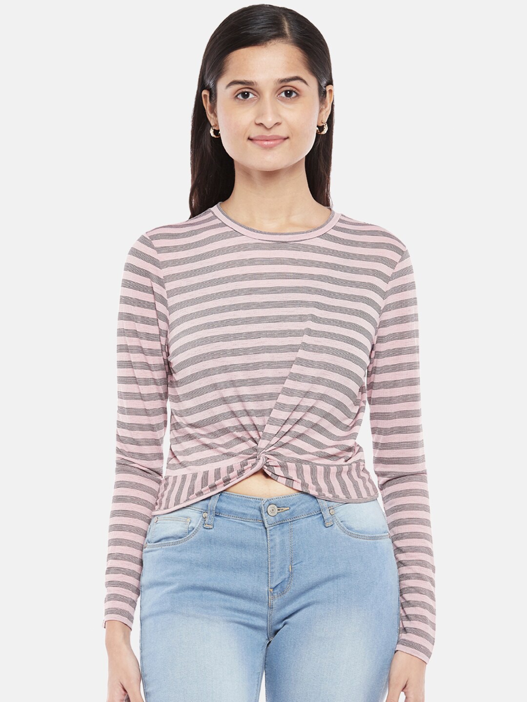 People Pink & Black Striped Top