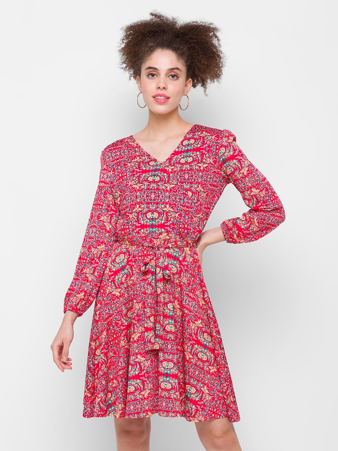 Globus Women Red & Yellow Printed Cotton Dress