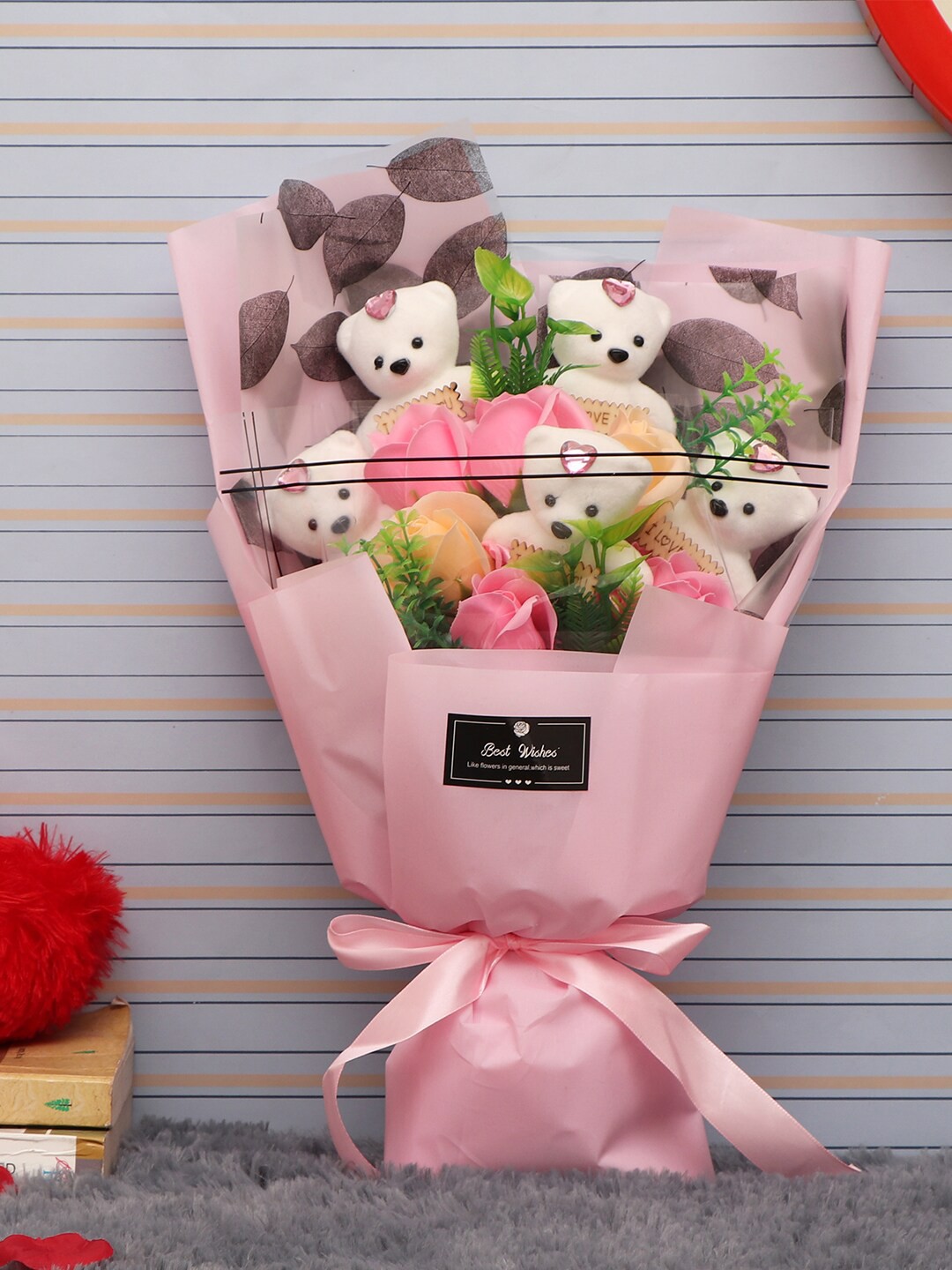 TIED RIBBONS Pink Artificial Rose Flower Bouquet with Mini Teddy Valentine Gift Combo
TIED RIBBONS Pink Artificial Rose Flower Bouquet with Mini Teddy Valentine Gift Combo