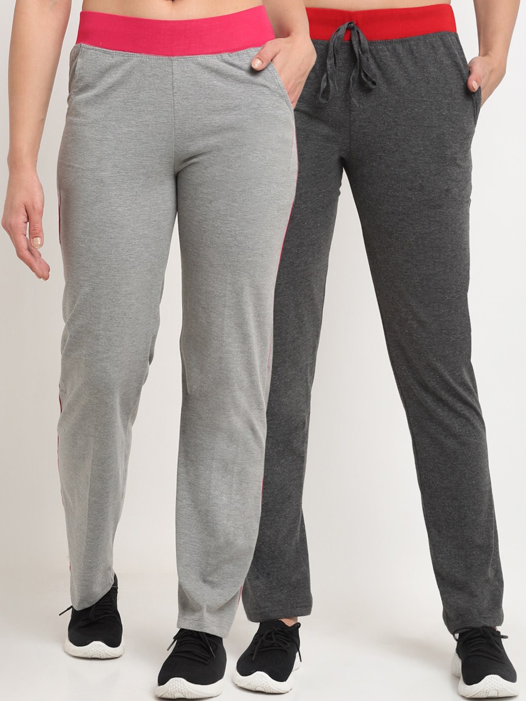 VIMAL JONNEY Women Pack of 2 Grey & Black Solid Track Pants