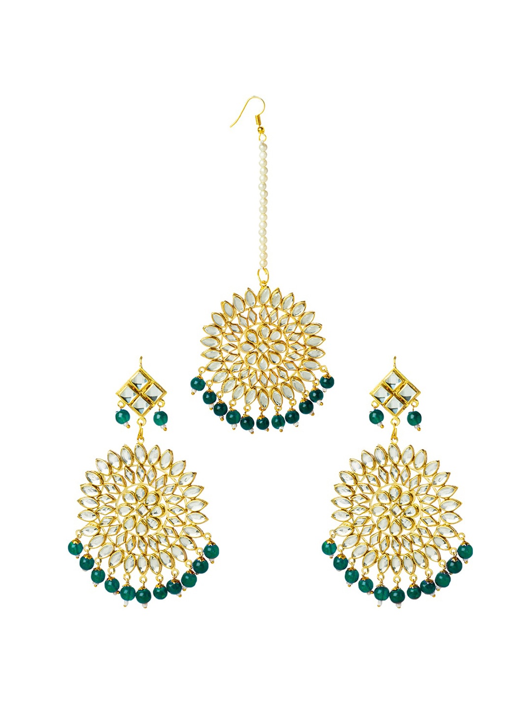 Shining Jewel - By Shivansh Gold-Plated & White Circular Drop Earrings With Maangtikka
Shining Jewel - By Shivansh Gold-Plated & White Circular Drop Earrings With Maangtikka
