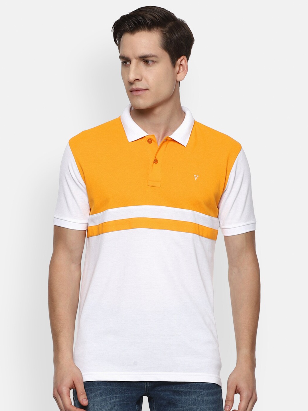 Van Heusen Sport Men White & Mustard Yellow Colourblocked Polo Collar Pure Cotton T-shirt
Van Heusen Sport Men White & Mustard Yellow Colourblocked Polo Collar Pure Cotton T-shirt