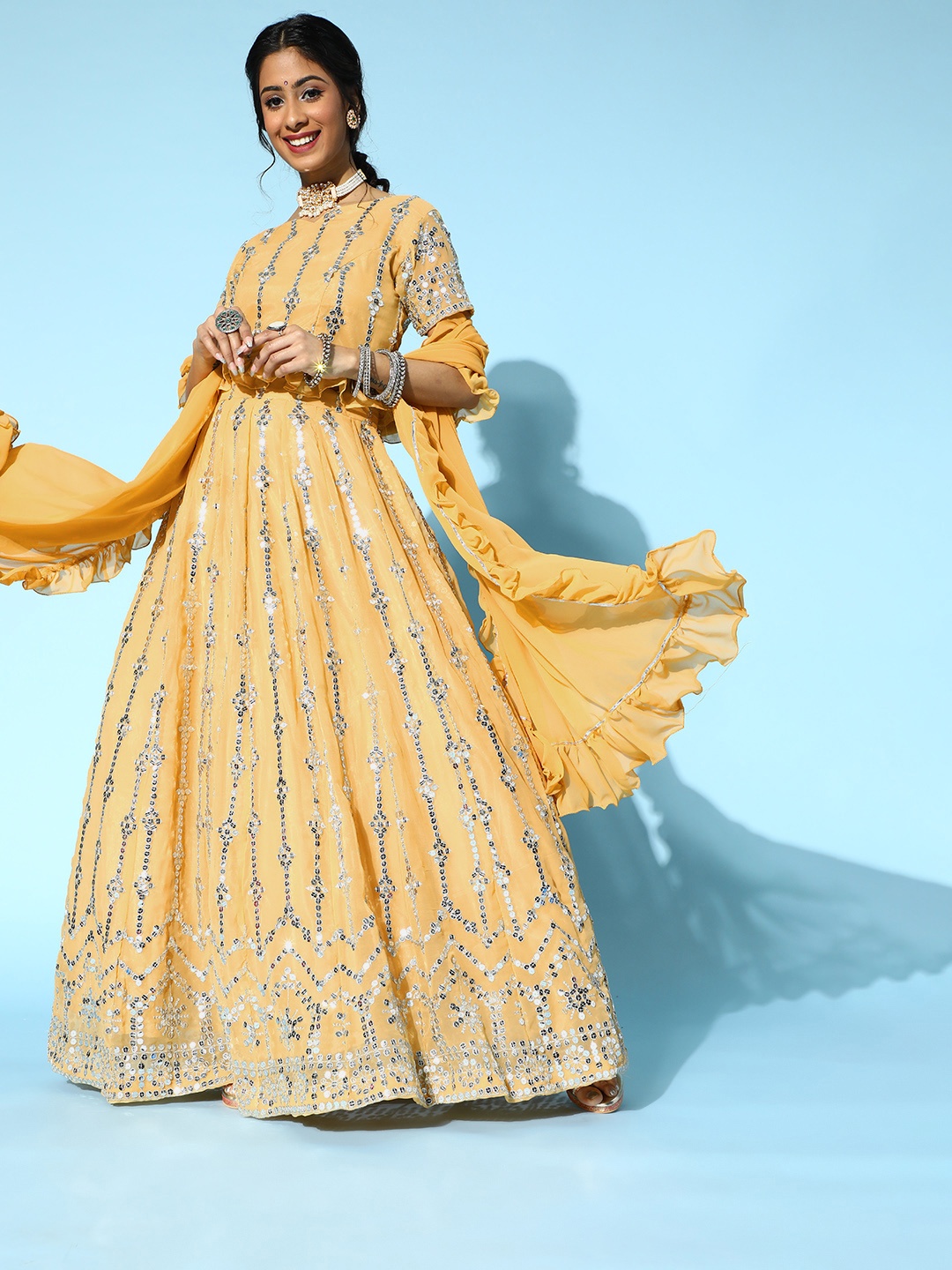 Chhabra 555 Beige & Silver-Toned Embellished Mirror Work Lehenga & Blouse With Dupatta
Chhabra 555 Beige & Silver-Toned Embellished Mirror Work Lehenga & Blouse With Dupatta