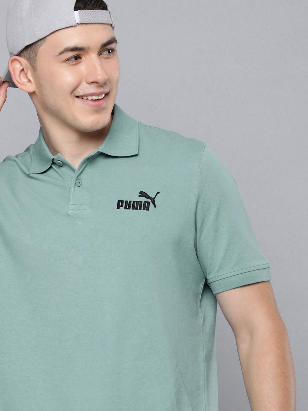 Puma Men Blue & Black Brand Logo Printed Polo Collar T-shirt
