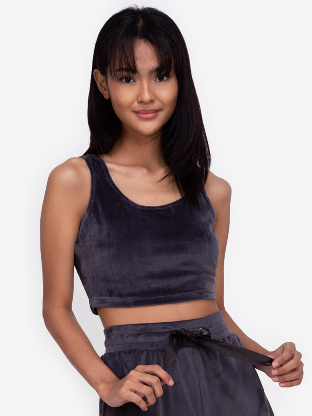 ZALORA BASICS Women Grey Solid Crop Top