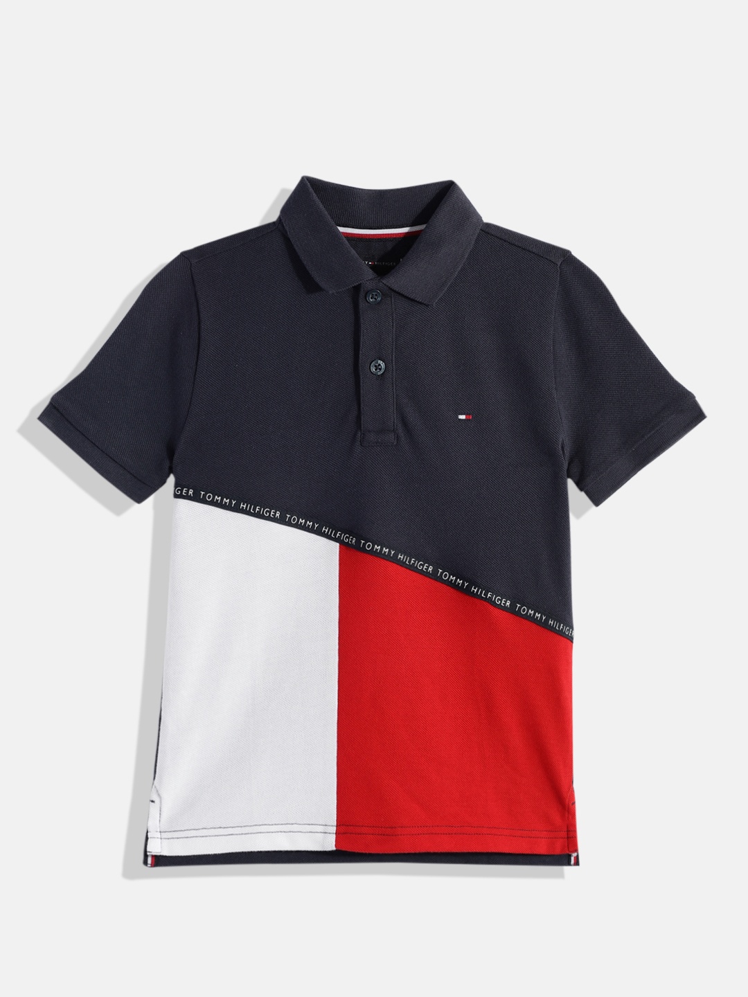Tommy Hilfiger Boys Colourblocked Polo Collar Organic Cotton Applique T-shirt, Navy blue
Tommy Hilfiger Boys Colourblocked Polo Collar Organic Cotton Applique T-shirt, Navy blue