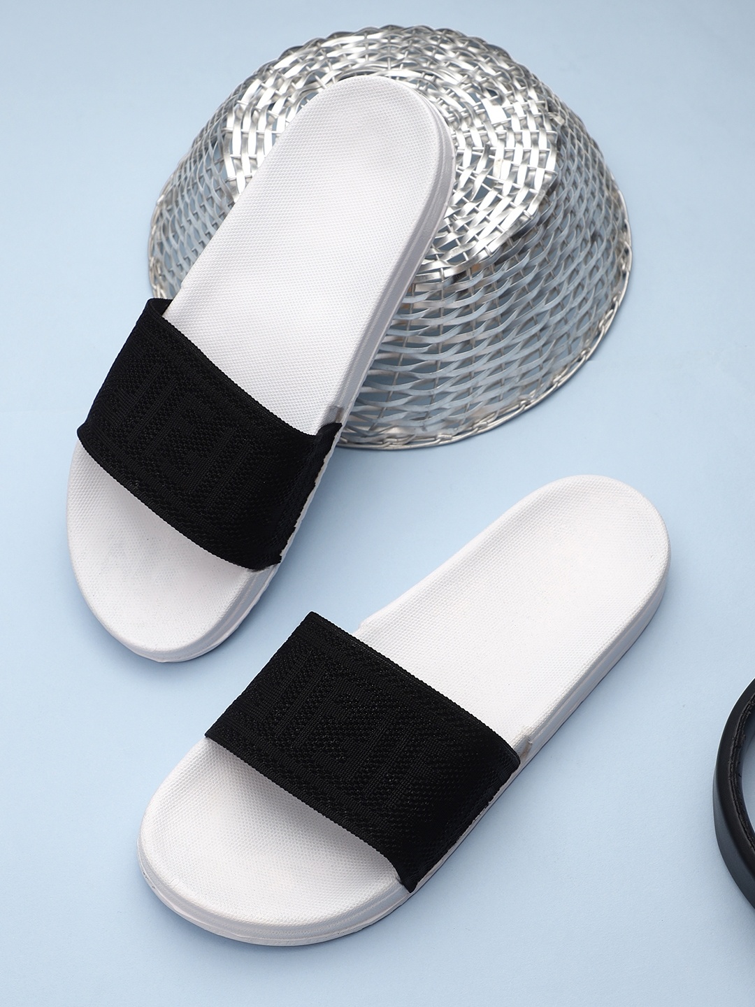 Pampy Angel Men White & Black Rubber Sliders