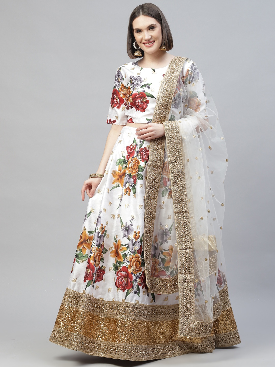 Readiprint Fashions White & Red Printed Sequinned Semi-Stitched Lehenga & Unstitched Blouse With Dupatta
Readiprint Fashions White & Red Printed Sequinned Semi-Stitched Lehenga & Unstitched Blouse With Dupatta