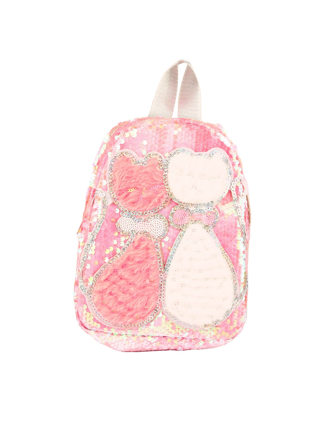 Spiky Unisex Kids Pink & Cream-Coloured Sequinned Fur Backpack