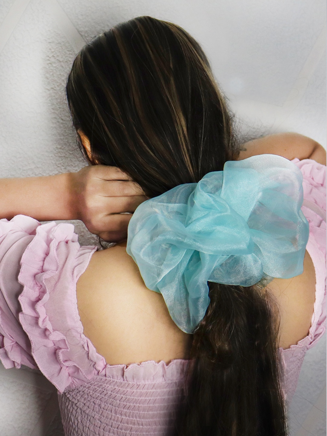 Soho Boho Studio Women Blue Cloud Organza Oversized Scrunchie