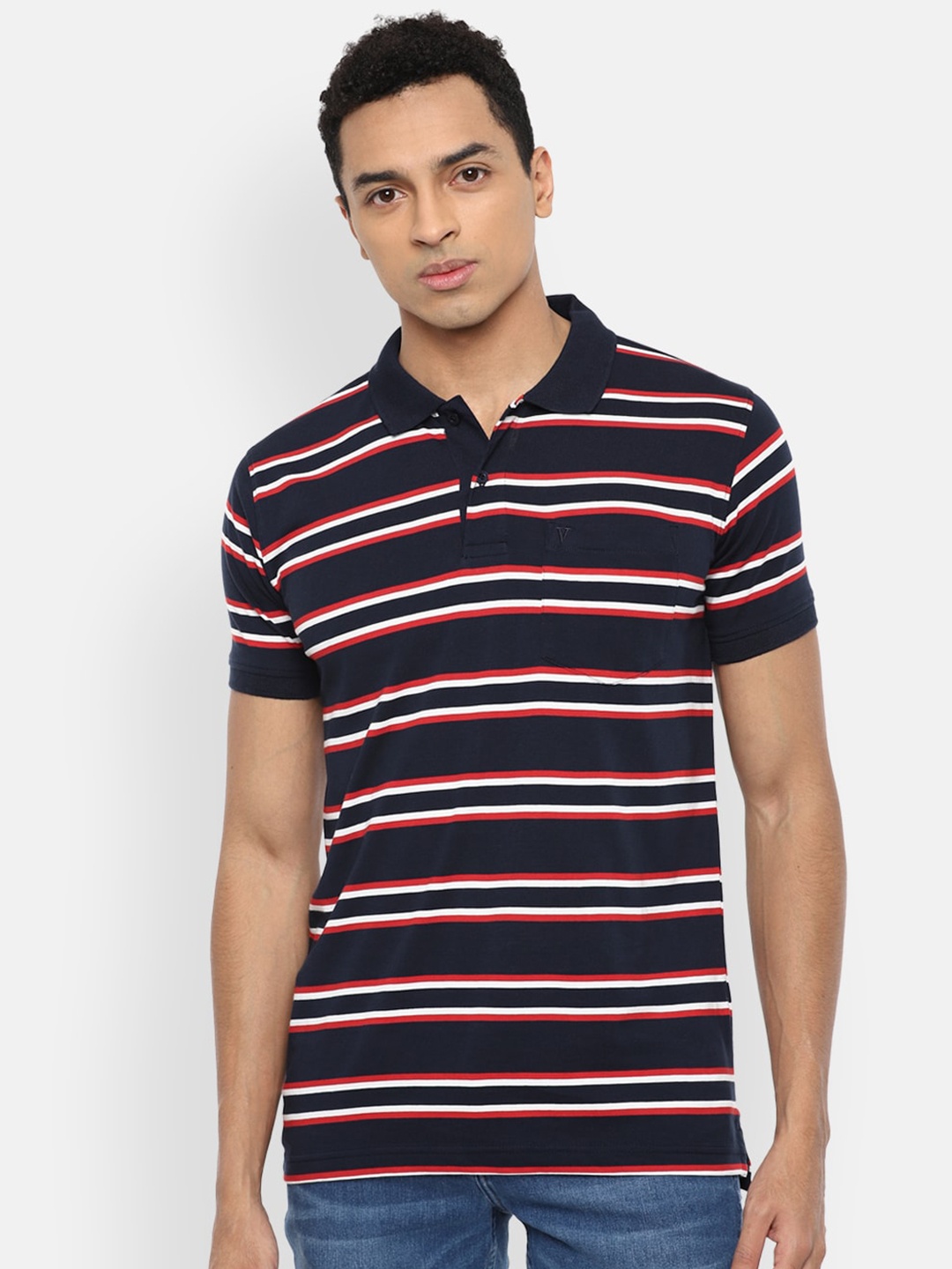 Van Heusen Sport Men Navy Blue & Red Striped Polo Collar Pure Cotton Pockets T-shirt
Van Heusen Sport Men Navy Blue & Red Striped Polo Collar Pure Cotton Pockets T-shirt