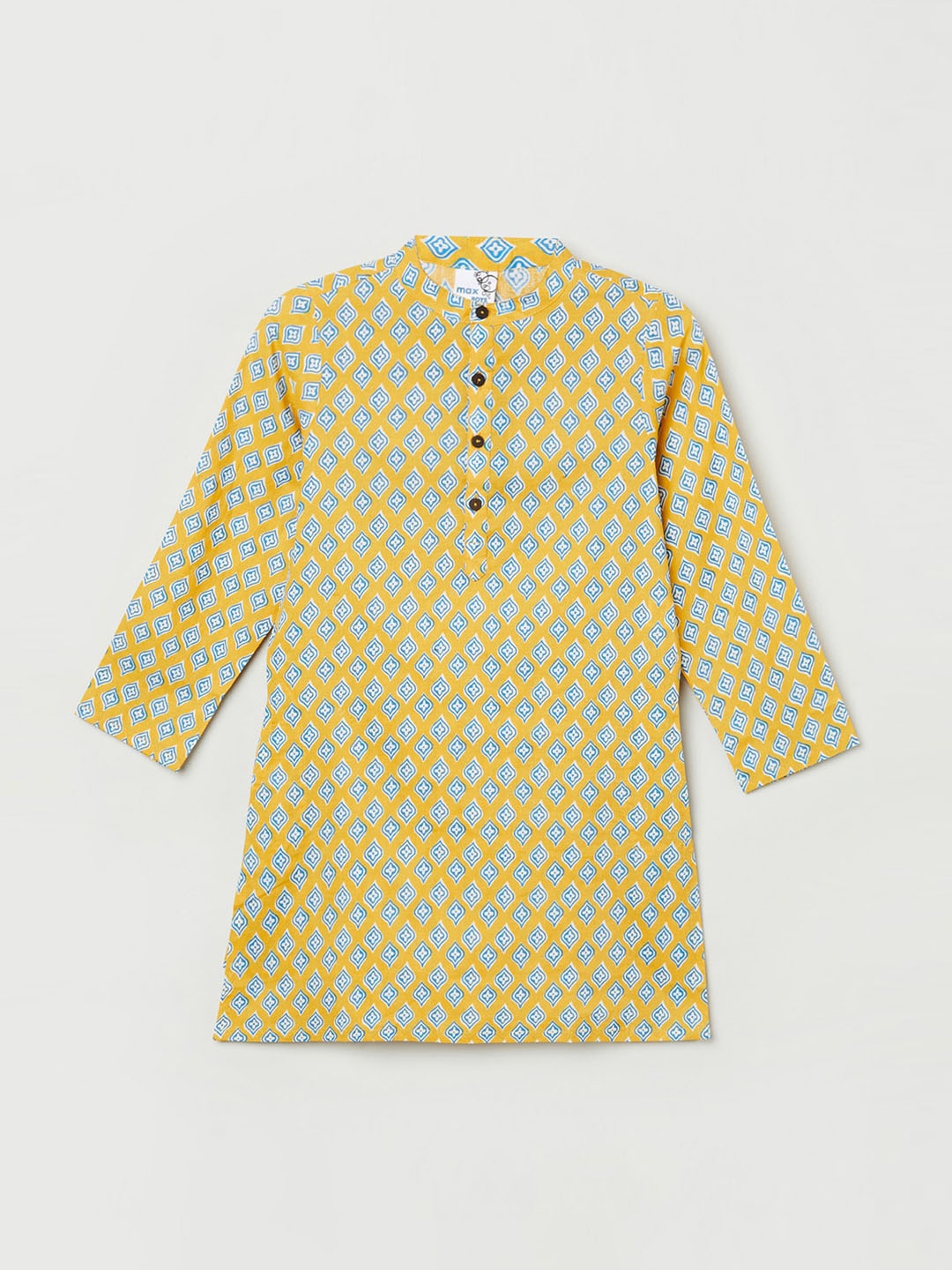 max Boys Yellow Ethnic Motifs Printed Cotton Kurta