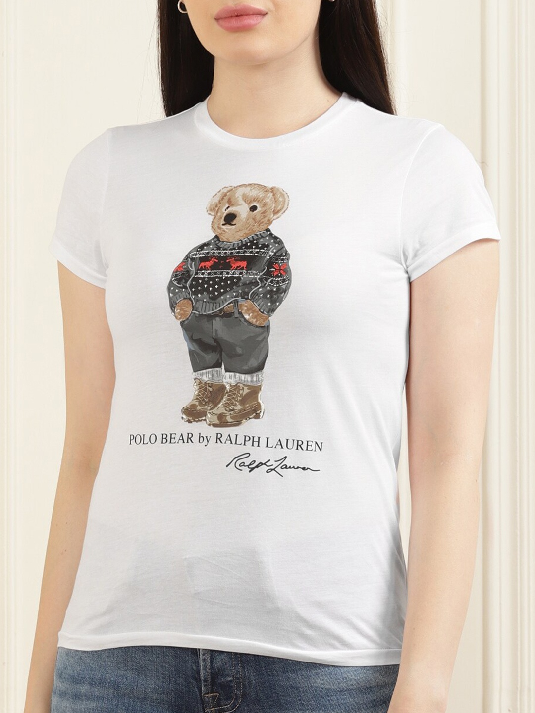 Polo Ralph Lauren Women White Print Cotton Top