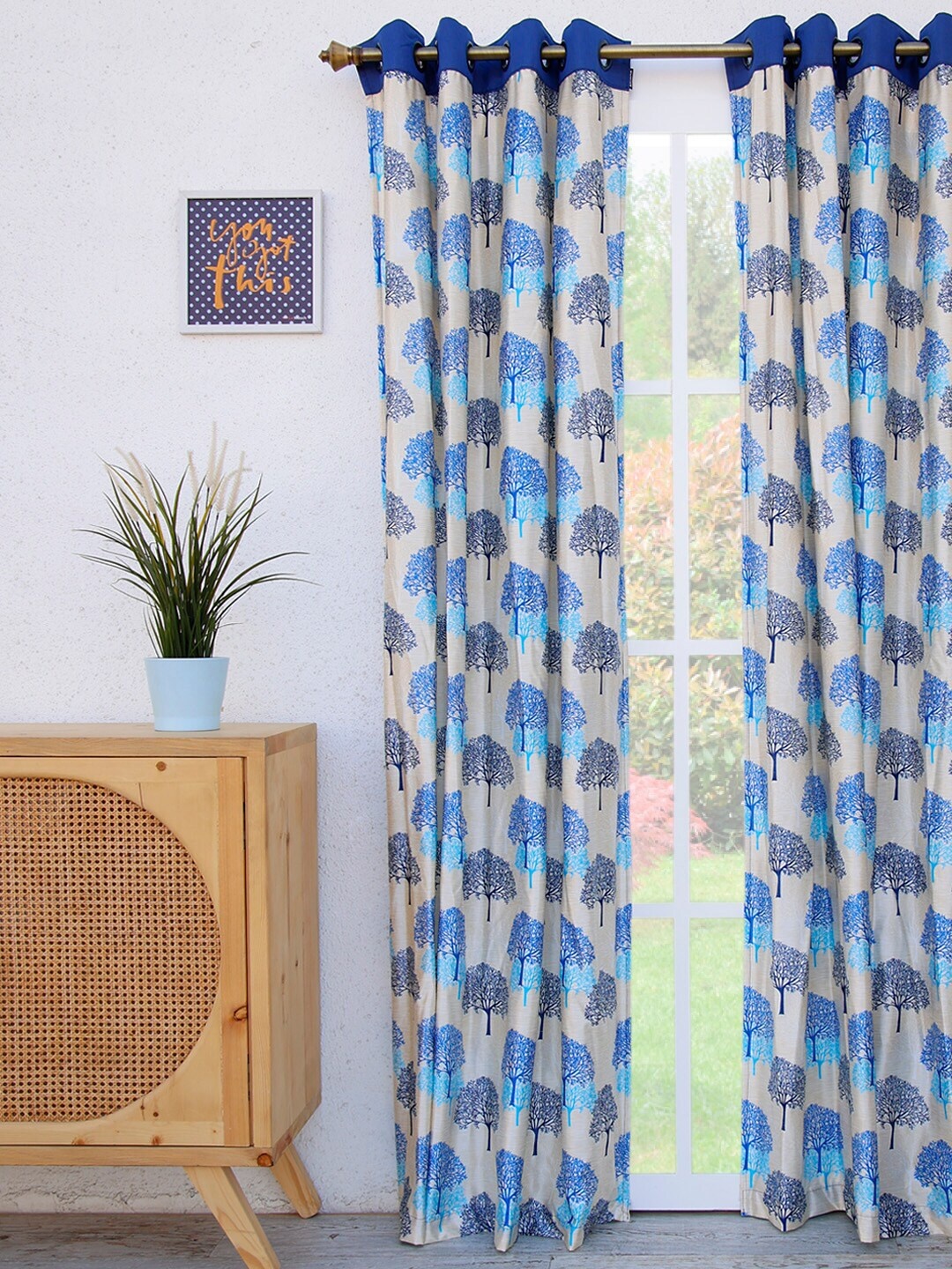 Ariana Blue & White Floral Long Door Curtain