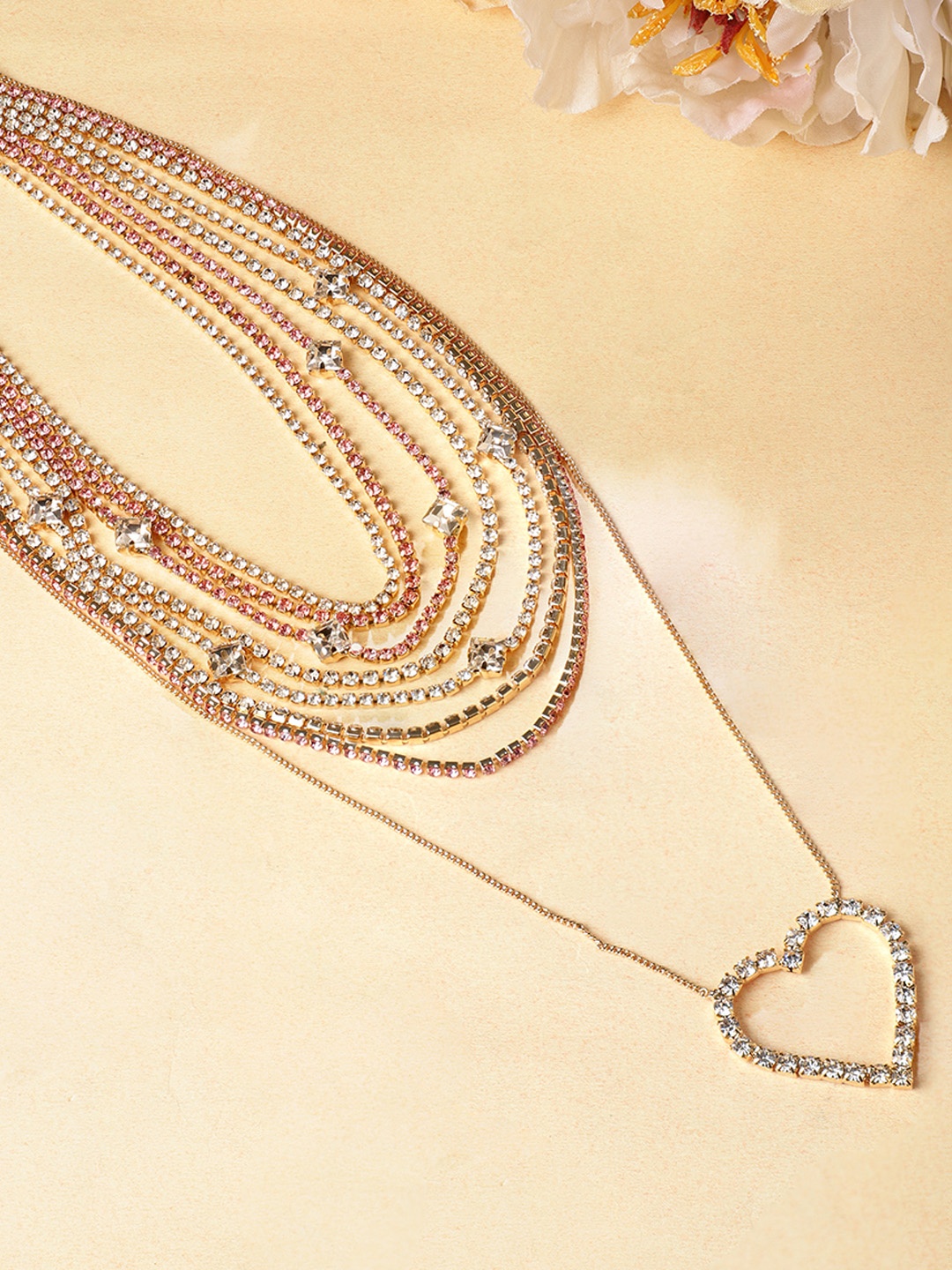 Rubans Gold Plated Pink & White American Diamond & Zirconia Studded Heart Pendant Necklace
Rubans Gold Plated Pink & White American Diamond & Zirconia Studded Heart Pendant Necklace